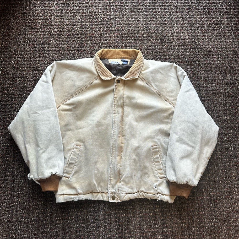 Vintage 90s Faded Carhartt Detroit Style Faded Tan Bomber Jacket size Large